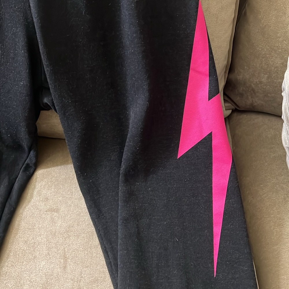 Aviator Nation Black Sweatpants with Hot Pink Lightning Bolt - Picture 2 of 6